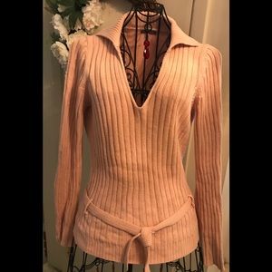 J Crew Belted V-Neck Mauve Sweater Size Large